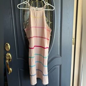 Powder pink multi color striped dress